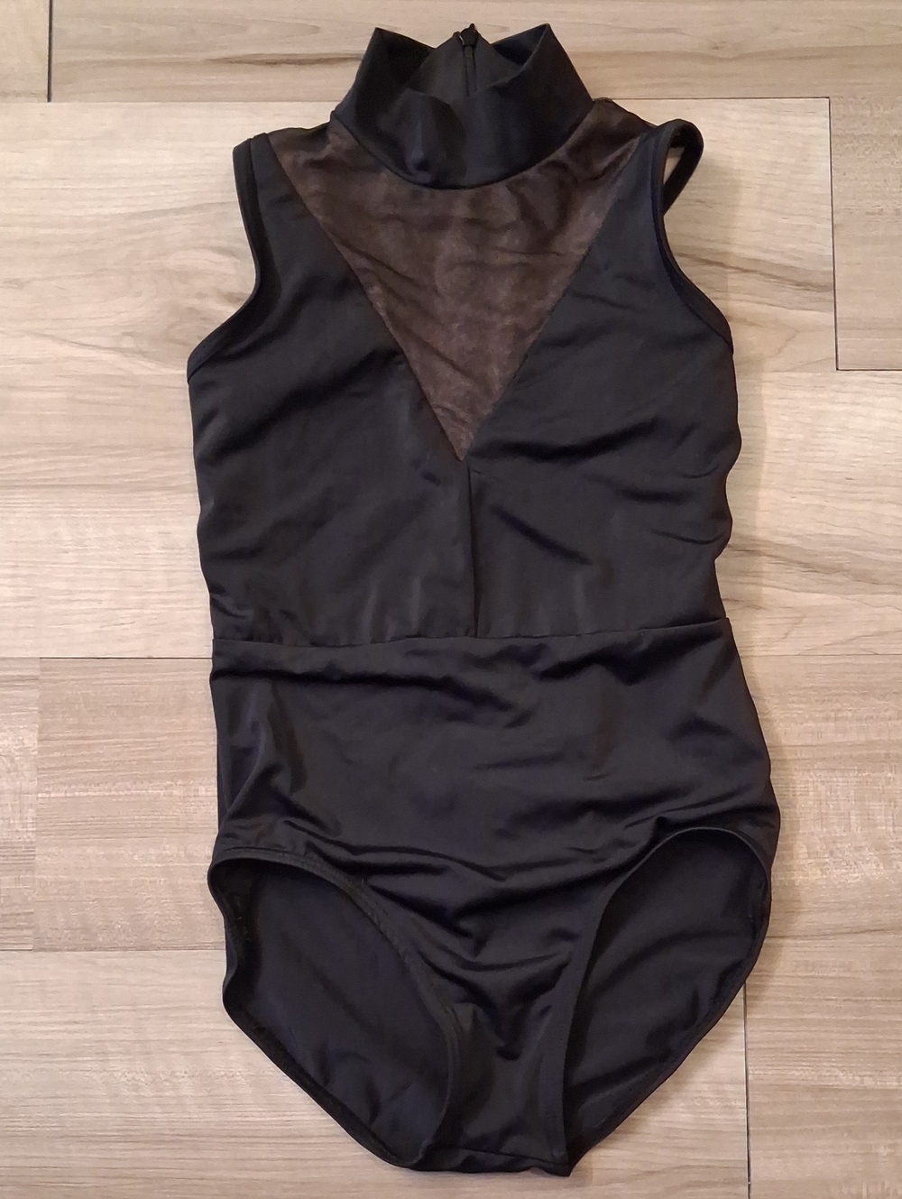 Balera Black Sleeveless High-Neck Ballet Leotard with Sheer V Panel (L)